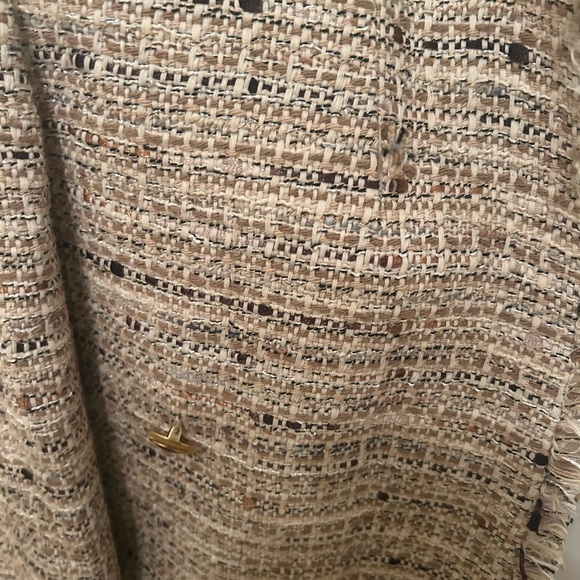 ZARA Tweed Open Blazer Jacket Tan Cream Sz Small - Picture 10 of 16